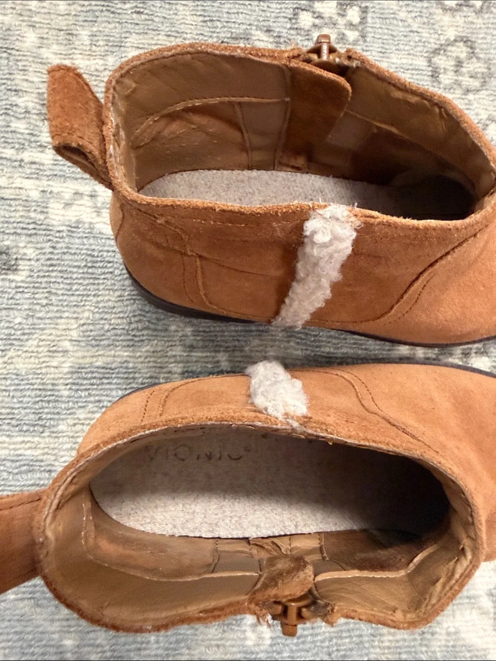 Vionic Chestnut Suede Ankle Booties with Shearling Trim
